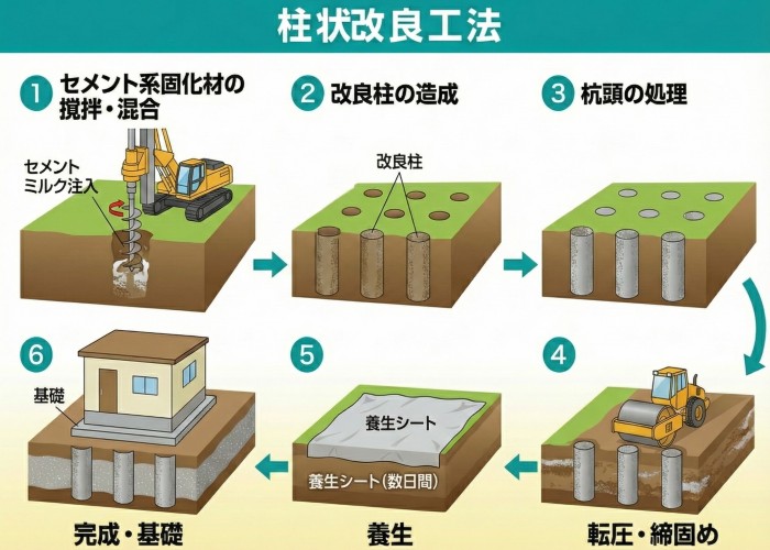 杭を打ち込んで補強する方法