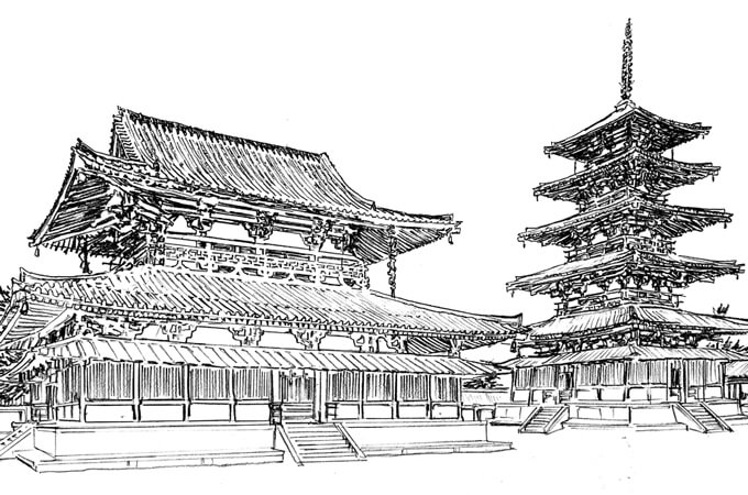 法隆寺のイラスト